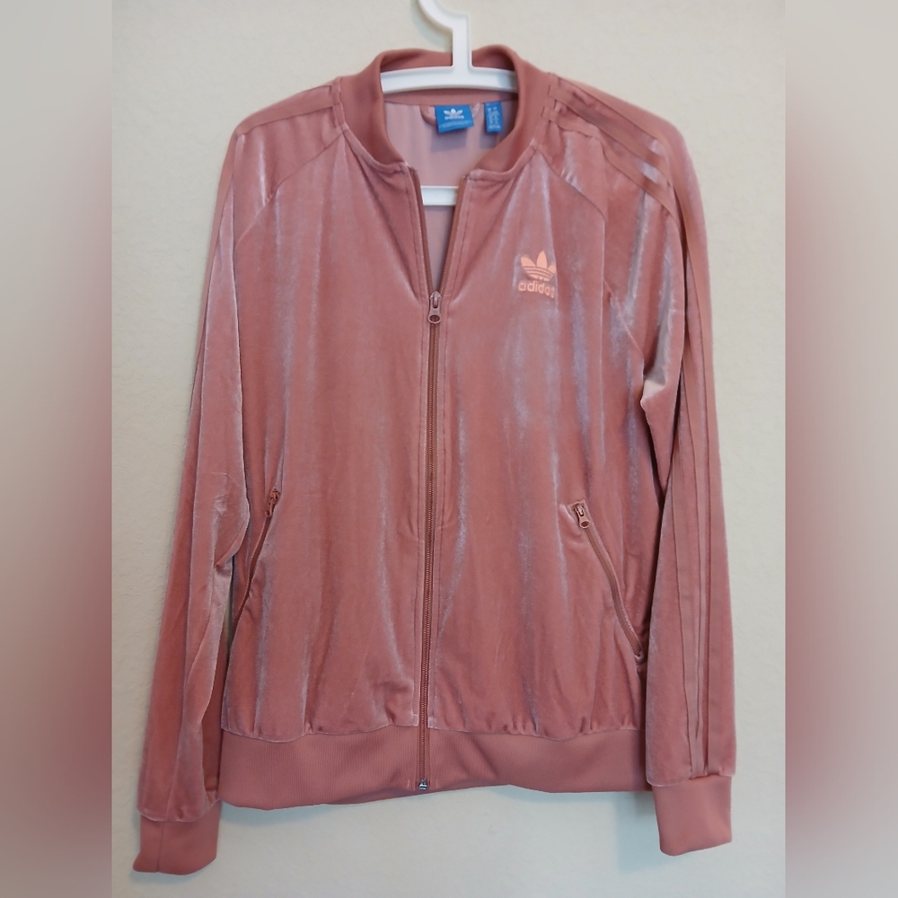 Adidas Originals Velvet Vibes SST Zip Track Jacket In Raw Pink Size L